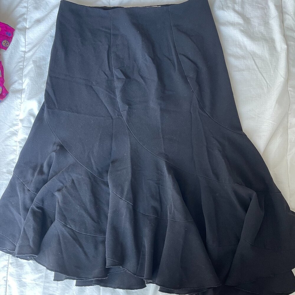 Asymmetrical Tiered Ruffled Black Midi Skirt